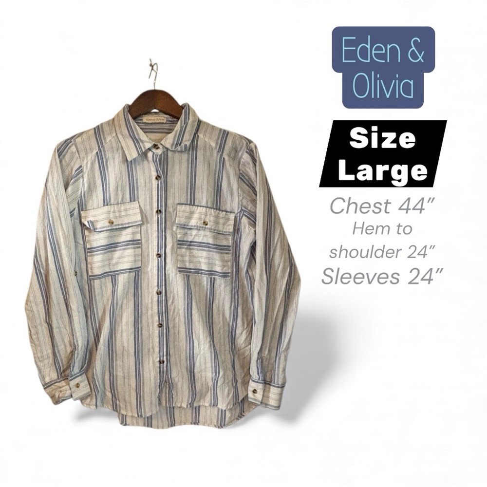 Eden & Olivia Blue and White Striped Shirt Long Sleeve Size Large